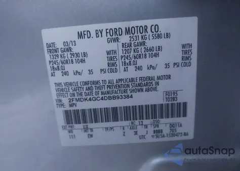 2013 Ford Edge Se z USA, uszkodzony, nr VIN 2FMDK4GC4DBB93384